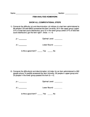 Item Analysis Homework