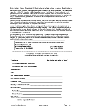 Accredited Investor Questionnaire and Confidentiality Agreement