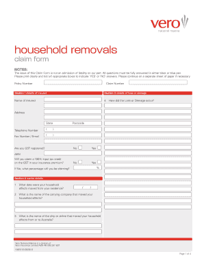 Household Removals Claim Form