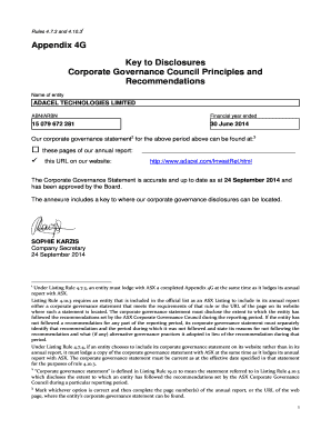 ASX Corporate Governance Statement Form