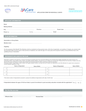 PacRim MyCare HBO Individual Application Form
