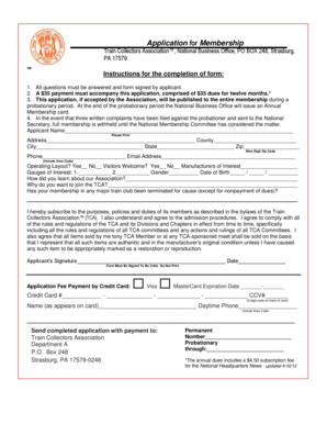 Train Collectors Association Membership Application