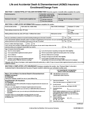 Washington State Life and AD&D Insurance Enrollment Form