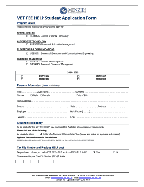 VET FEE HELP Student Application Form