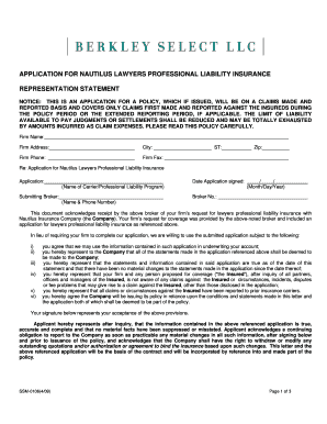 Nautilus Lawyers Professional Liability Insurance Application