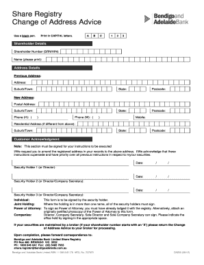 Share Registry Change of Address Advice