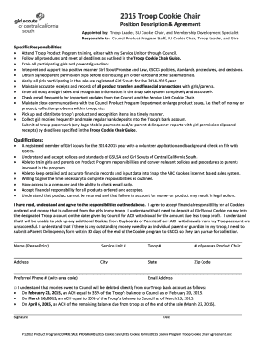 2015 Troop Cookie Chair Agreement