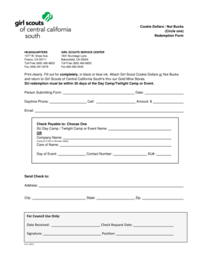 Girl Scouts Cookie Dollars Redemption Form
