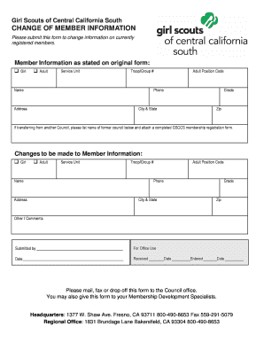 Girl Scouts Change of Member Information Form