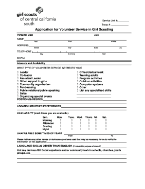 Girl Scouts Volunteer Service Application
