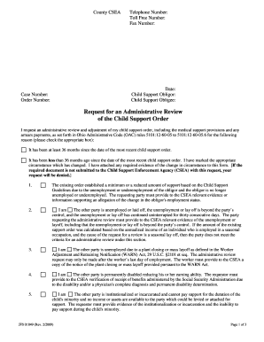 Ohio Child Support Order Review Request