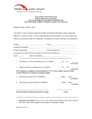 Questionario sobre el idioma usado en el hogar