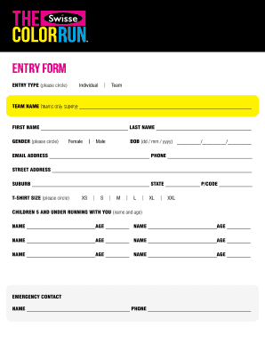 The Swisse Color Run Entry Form