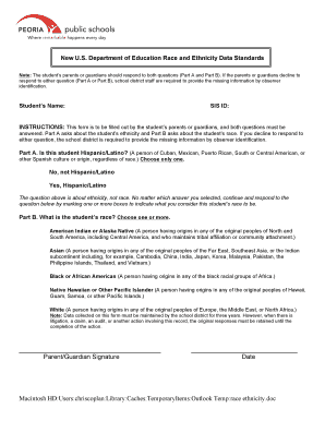 US Department of Education Race and Ethnicity Form