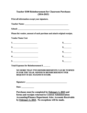 Teacher Reimbursement Form