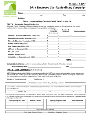 2014 Employee Charitable Giving Campaign Pledge Card