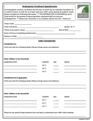 Kindergarten Enrollment Questionnaire