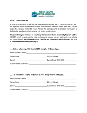 ACSA Intent to Return Form