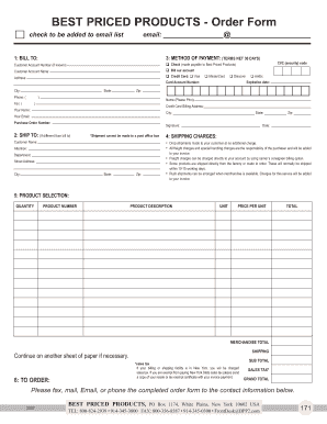 Best Priced Products Order Form