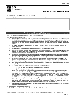 RBC Life Insurance Pre-Authorized Payment Plan Agreement