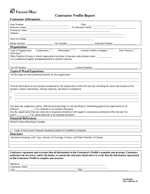 Fannie Mae Contractor Profile Form 1202