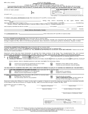 New Jersey Affidavit of Consideration