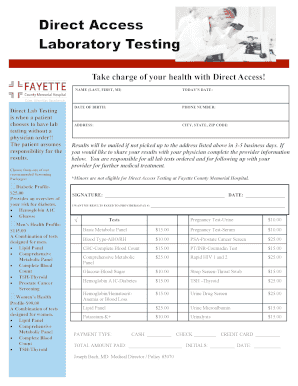 Direct Access Laboratory Testing Form
