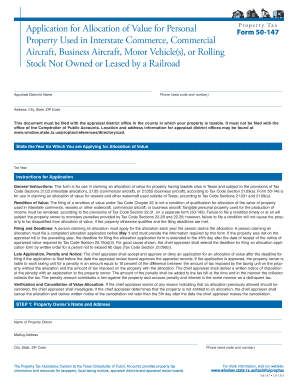 Texas Property Tax Allocation Application Form 50-147