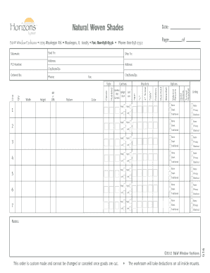 Window Shade Order Form