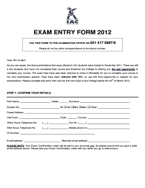 Exam Entry Form 2012