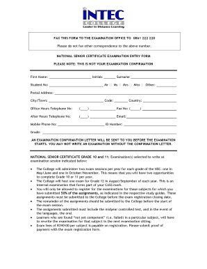 National Senior Certificate Examination Entry Form