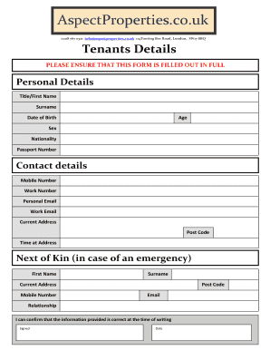 Tenant Details Form