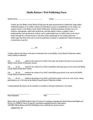 Media Release and Web Publishing Form