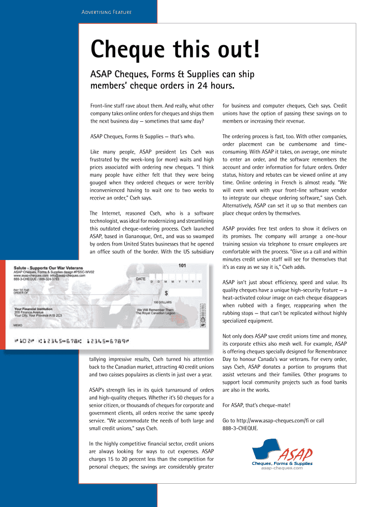 Fillable Online Cheque this out ASAP Cheques Forms amp Supplies Fax