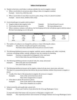 Subject verb agreement exercises with answers doc - Subject-Verb Agreement A. Number is the form a word takes to ...