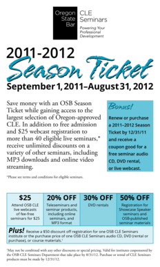 Oregon State Bar CLE Season Ticket Order Form