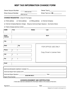 MSP Taxi Information Change Form