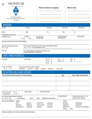 Nash Health Care Systems Employment Application