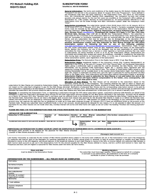 PCI Biotech Holding ASA Rights Issue Subscription Form