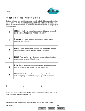 Holland Interest Themes Exercise