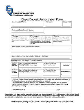 Direct Deposit Authorization Form