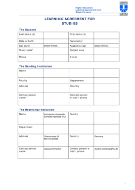 Higher Education Learning Agreement Form