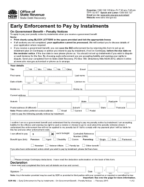 Early Enforcement to Pay by Instalments on Government Benefit Penalty Notices