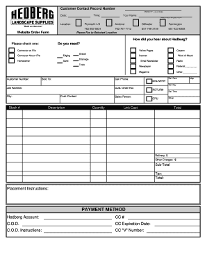 Hedberg Landscaping Order Form