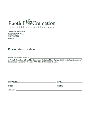 Release Authorization for Cremation