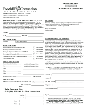 California Funeral Service Agreement