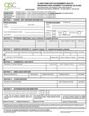 Claim Form for Government Health Insurance Replacement Coverage