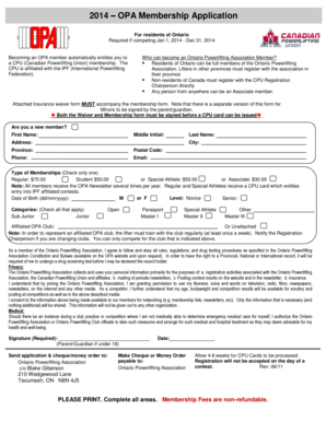 Ontario Powerlifting Association Membership Application