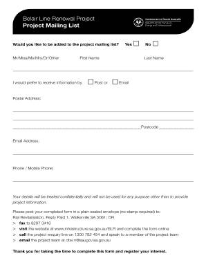 Belair Line Renewal Project Mailing List Form