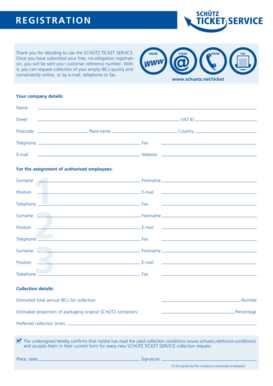 SCHÜTZ TICKET SERVICE Registration Form